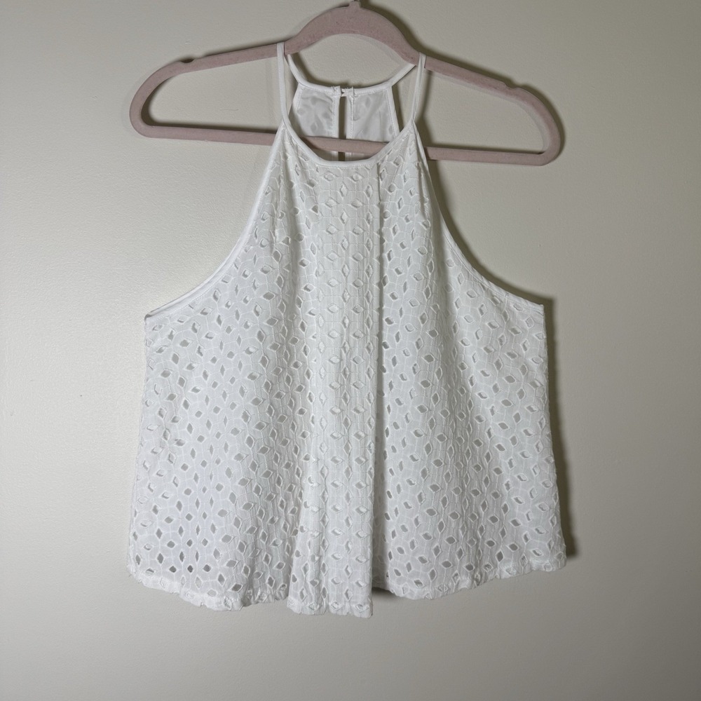 White Cotton Eyelet Racerback Tank Top Size Medium NWT Napean Sea Rd